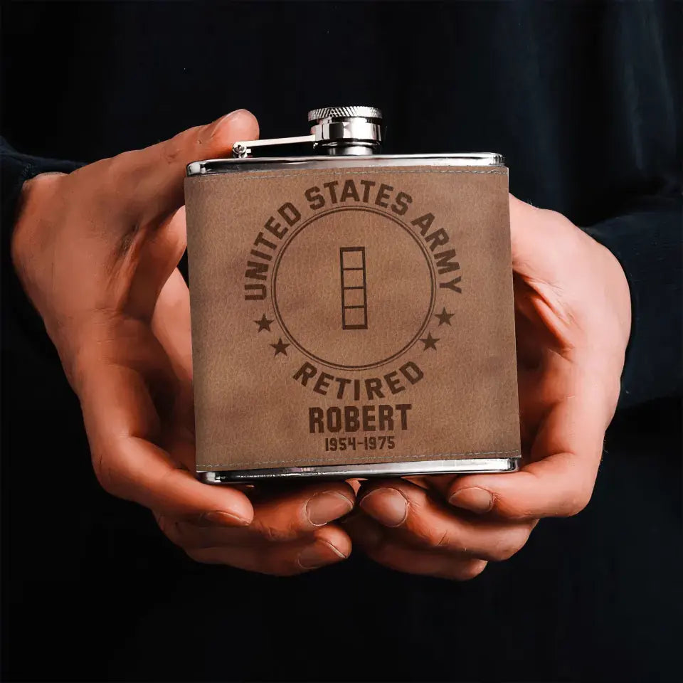 Personalized US Military Veteran Leather Flask - Gift Idea For Dad/Son/Friend/Veteran