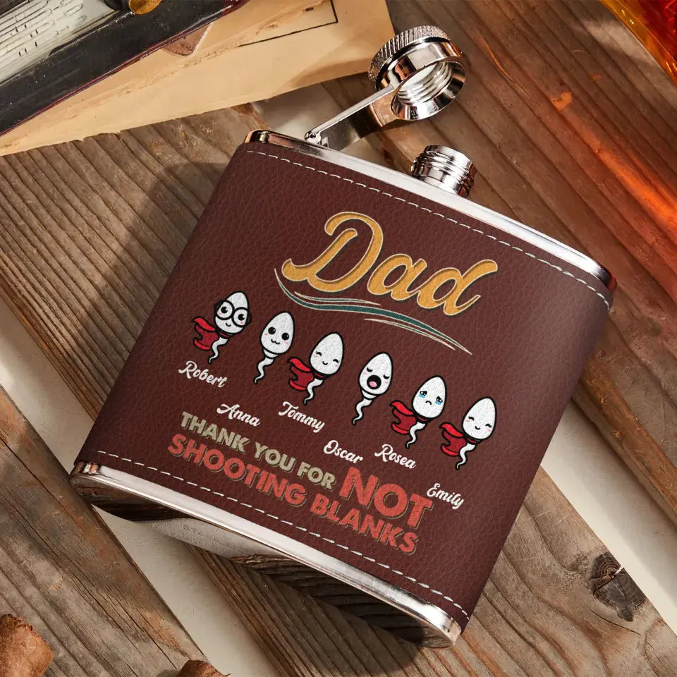 Personalized Sperms Leather Flask - Gift Idea For Father's Day - Up to 6 Sperms - Dad Thank You For Not Shooting Blanks