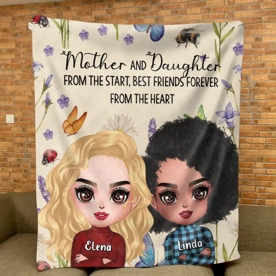 Personalized Mother And Daughter Quilt/Fleece Throw Blanket/Pillow Cover - Mother's Day Gift Idea - Mother And Daughter From The Start, Best Friends Forever From The Heart