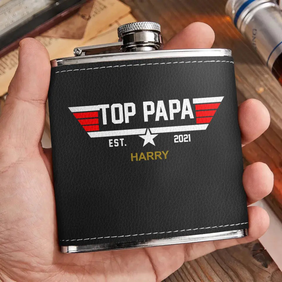 Personalized Papa Leather Flask - Up to 12 Children - Father's Day Gift Idea for Dad/Grandpa