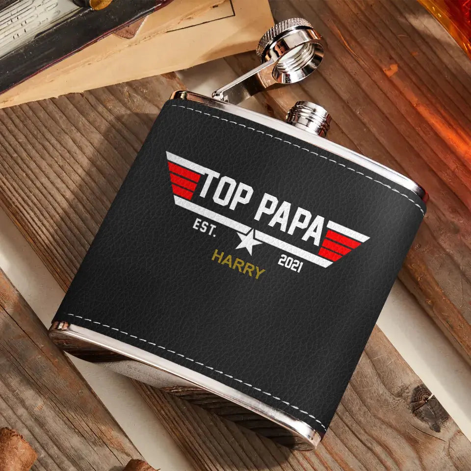 Personalized Papa Leather Flask - Up to 12 Children - Father's Day Gift Idea for Dad/Grandpa