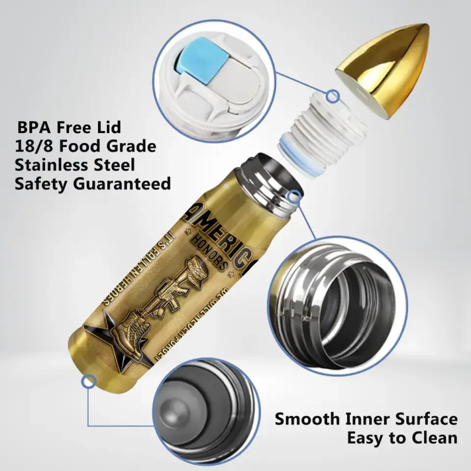 Personalized Memorial Veteran Bullet Tumbler - Gift Idea For Dad/Father's Day/Veteran - We Will Never Forget