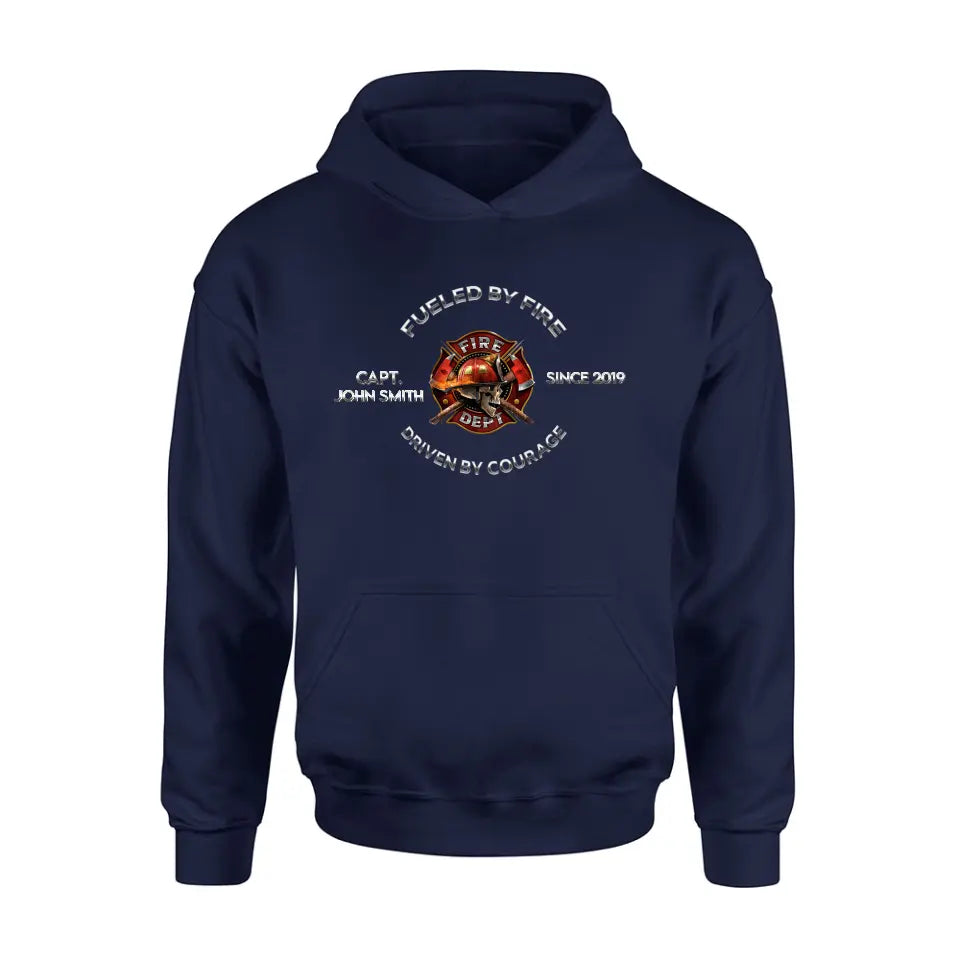 Personalized Fire Fighter Shirt/Hoodie - Father's Day Gift Idea For Fire Fighter - Fueled By Fire Driven By Courage