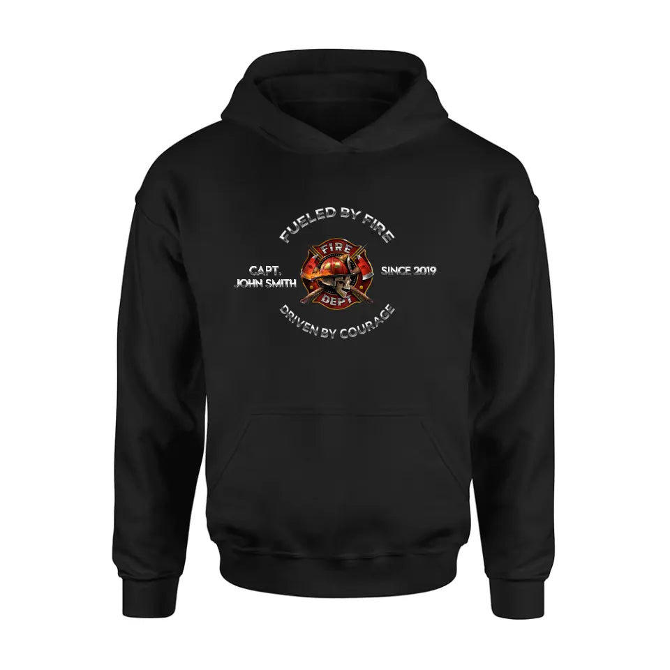 Personalized Fire Fighter Shirt/Hoodie - Father's Day Gift Idea For Fire Fighter - Fueled By Fire Driven By Courage