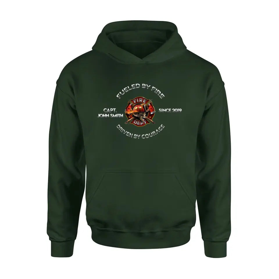Personalized Fire Fighter Shirt/Hoodie - Father's Day Gift Idea For Fire Fighter - Fueled By Fire Driven By Courage