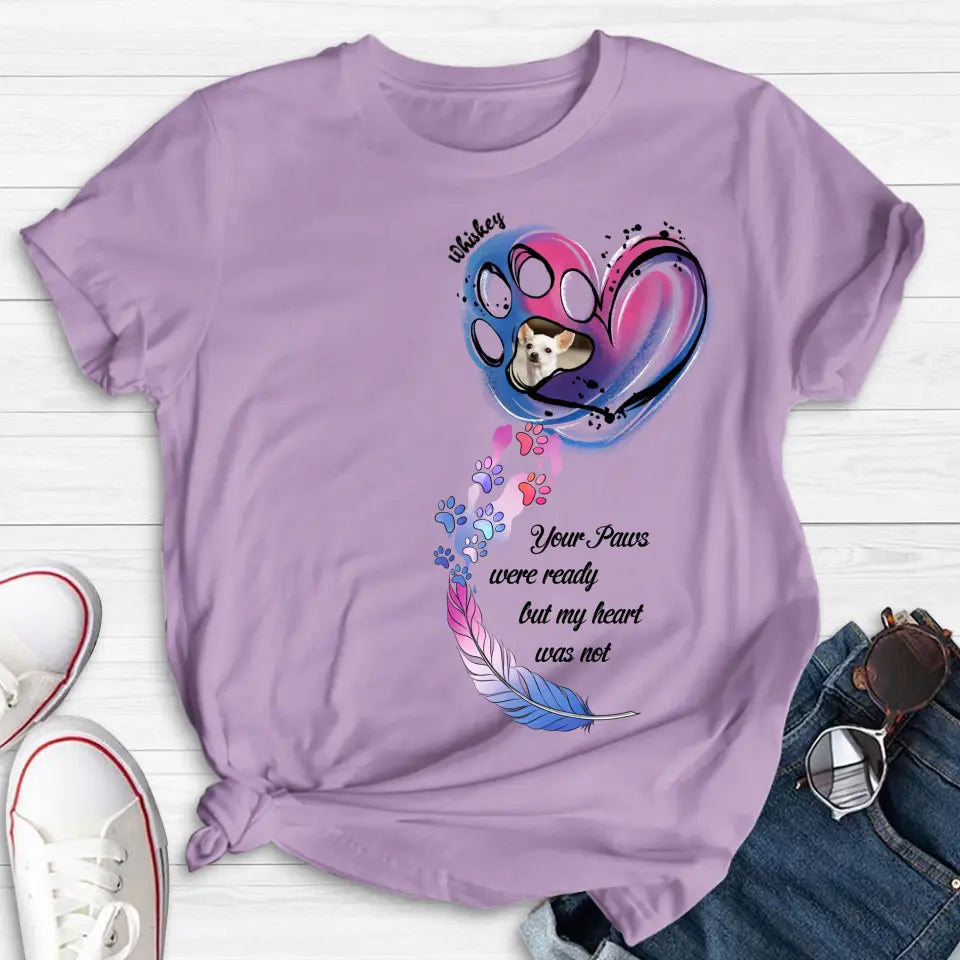Personalized Memorial Shirt/Hoodie - Memorial Gift Idea For Dog Lovers - Upload Dog Photo - Your Paws Were Ready But My Heart Was Not