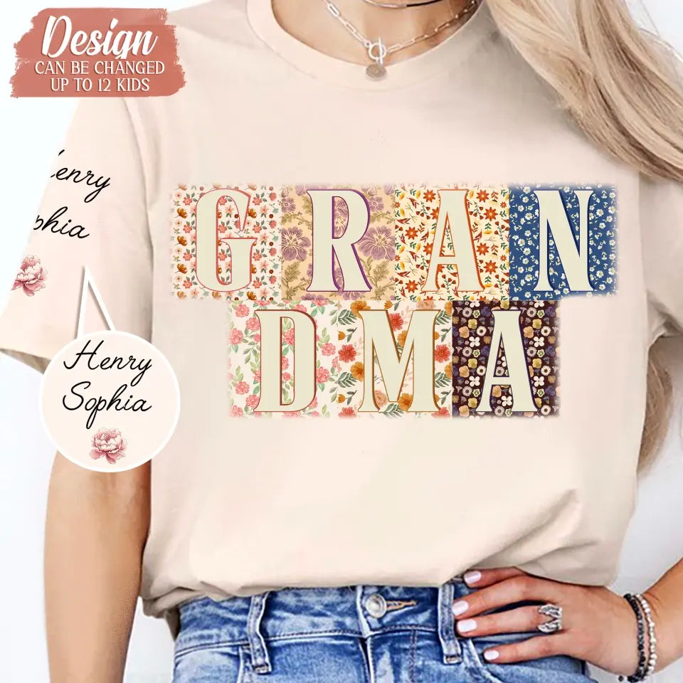 Personalized Retro Boho Grandma T-Shirt- Up to 8 Kids - Mother's Day Gift Idea For Grandma/Mom
