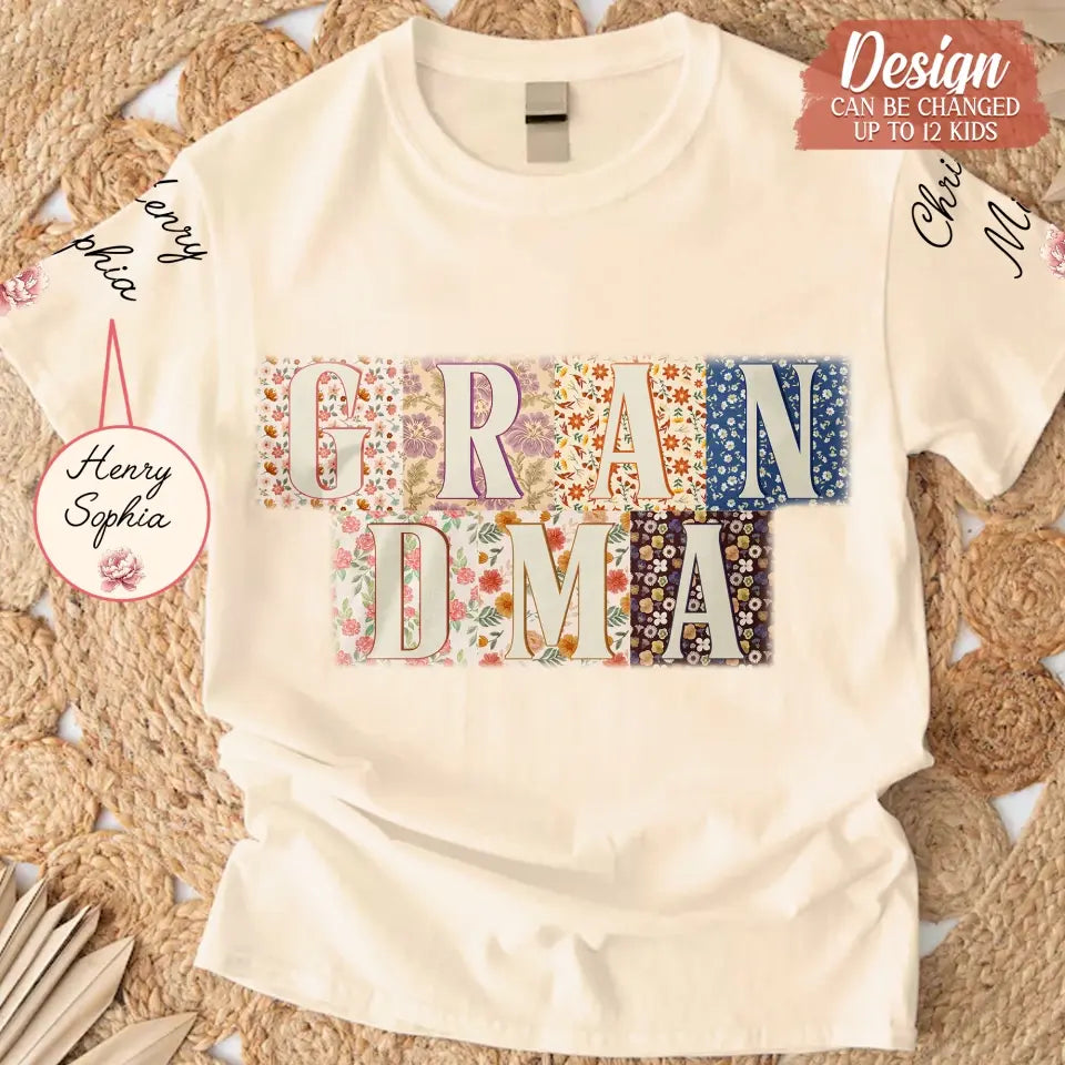 Personalized Retro Boho Grandma T-Shirt- Up to 8 Kids - Mother's Day Gift Idea For Grandma/Mom