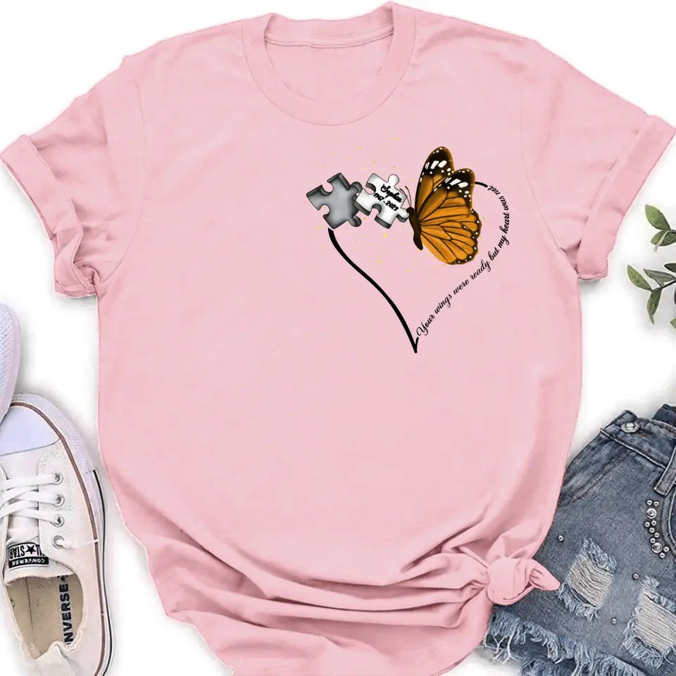 Personalized Memorial Butterfly Shirt/Hoodie - Memorial Gift Idea For Family Member - A Piece Of My Heart Lives In Heaven