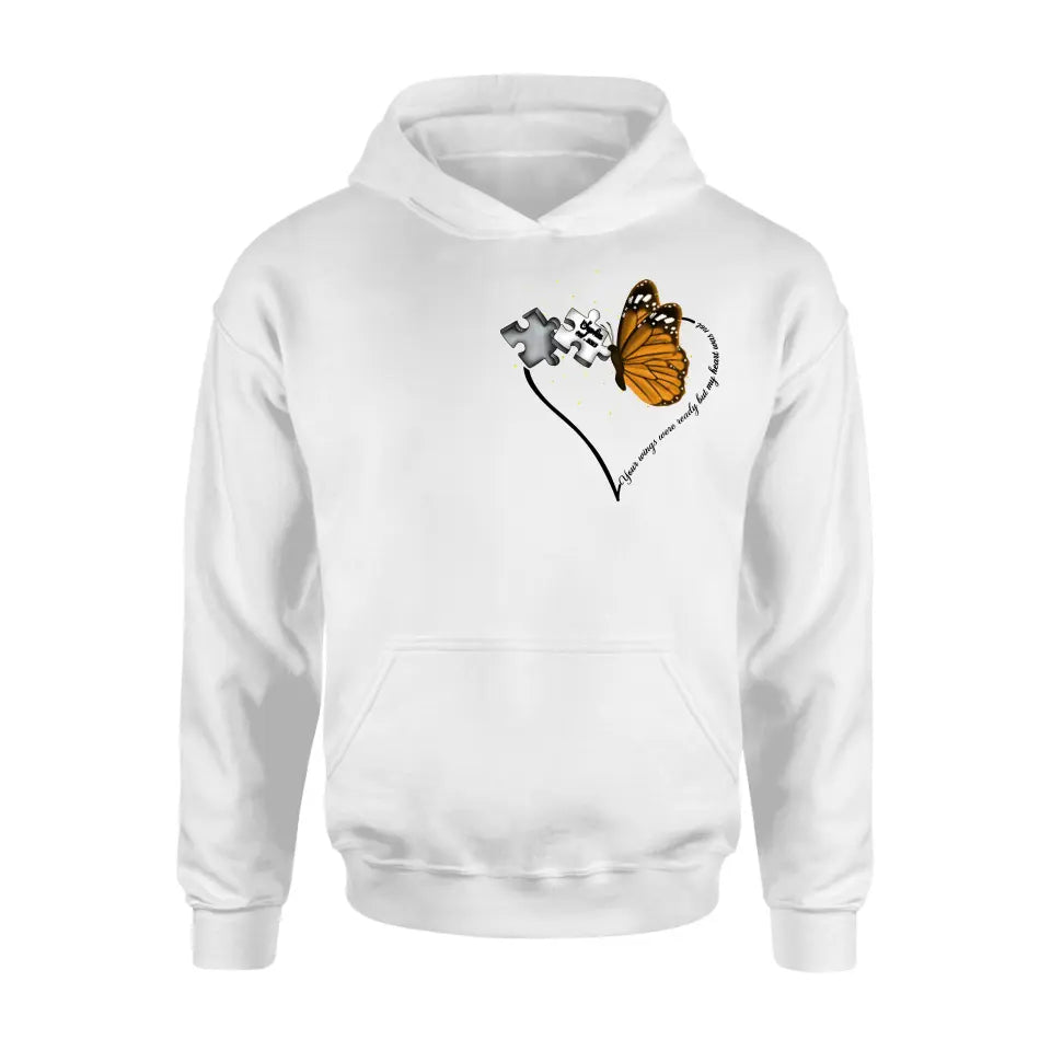 Personalized Memorial Butterfly Shirt/Hoodie - Memorial Gift Idea For Family Member - A Piece Of My Heart Lives In Heaven
