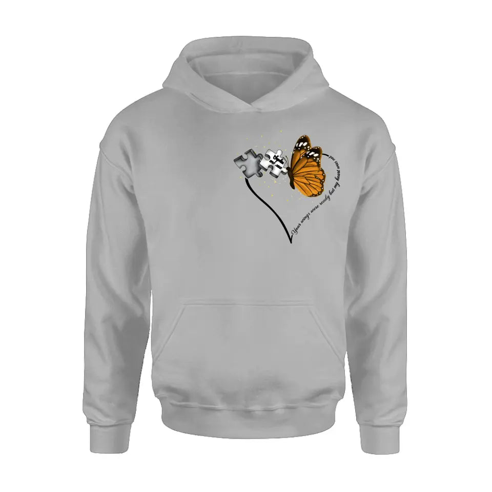 Personalized Memorial Butterfly Shirt/Hoodie - Memorial Gift Idea For Family Member - A Piece Of My Heart Lives In Heaven