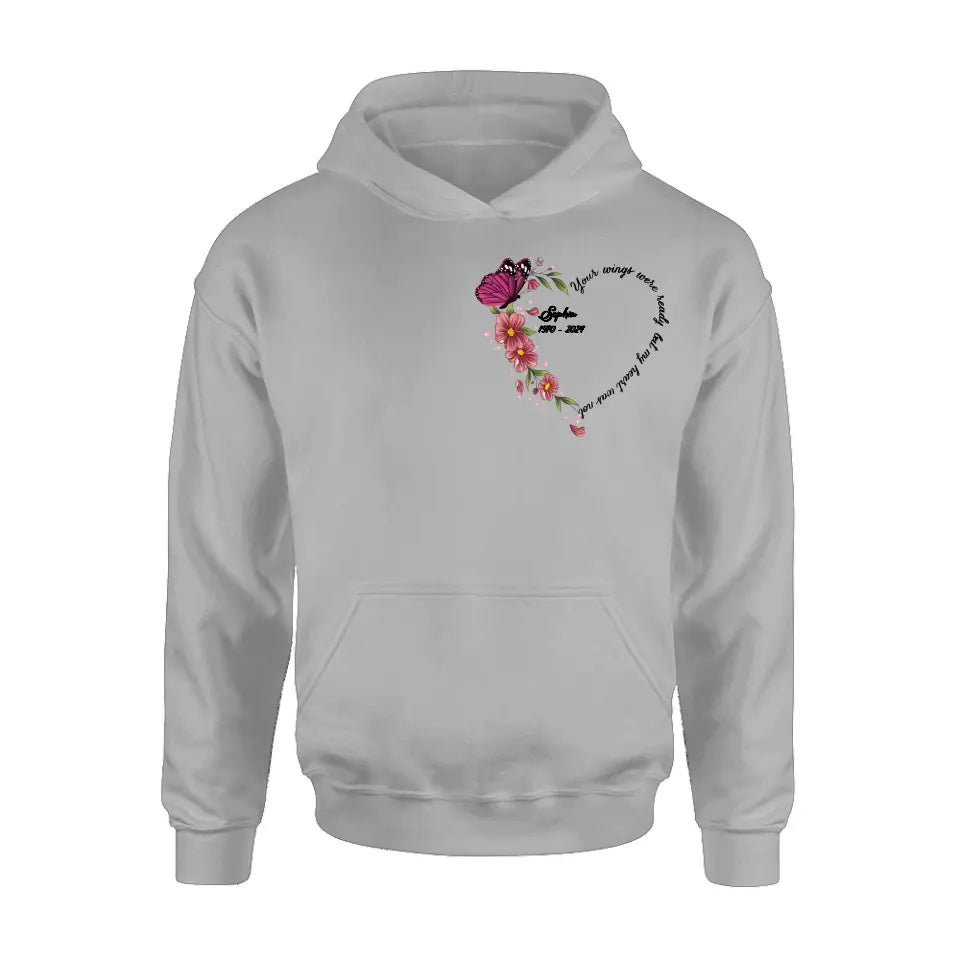 Personalized Memorial Butterfly Shirt/Hoodie - Memorial Gift Idea for Mother's Day/Father's Day - Your Wings Were Ready But My Heart Was Not