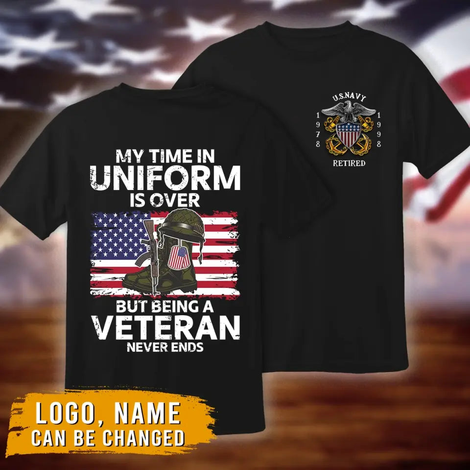 Personalized Veteran AOP Men's T-shirt - Gift Idea For Veteran/Father's Day -  My Time In Uniform Is Over But Being A Veteran Never Ends