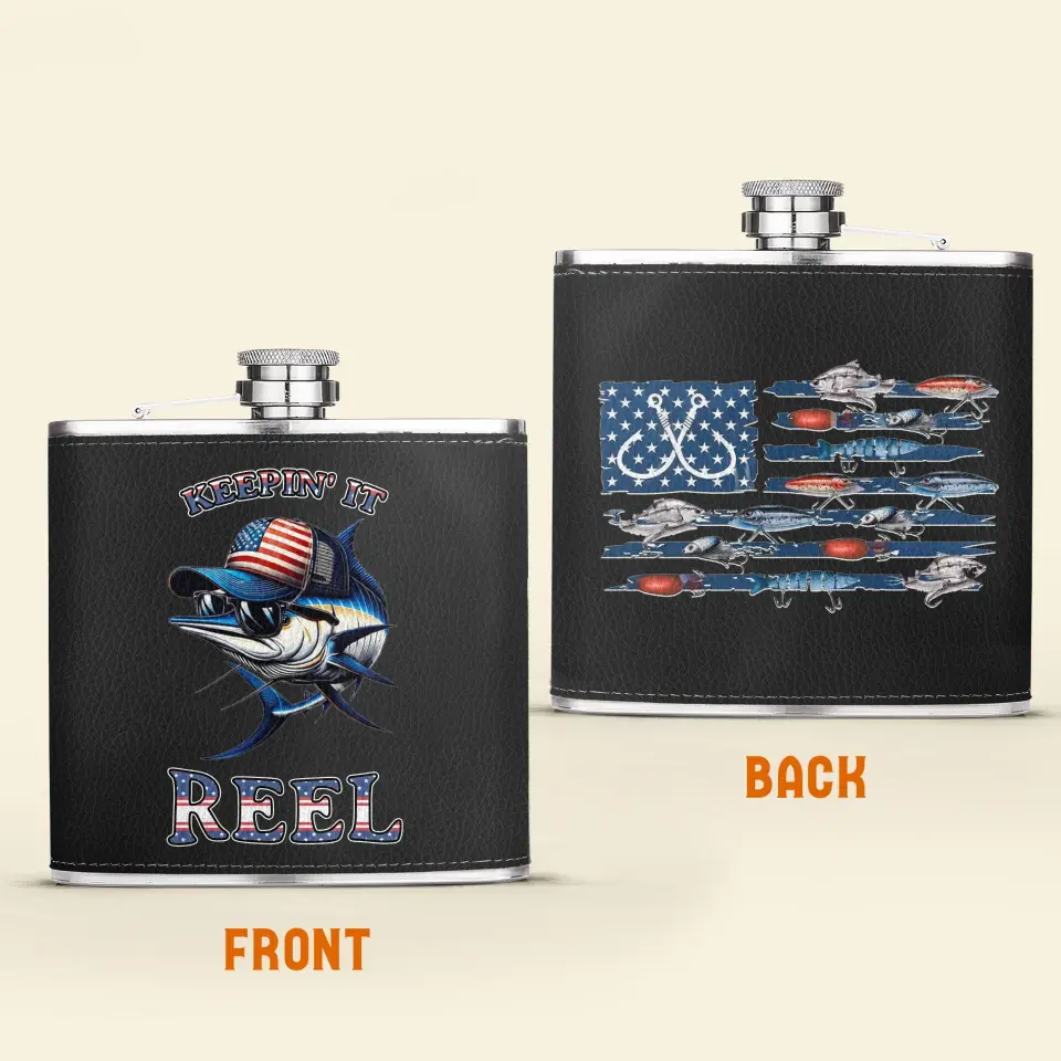 Personalized Fishing Leather Flask - Father's Day Gift Idea for Fishing Lovers - Keepin' It Reel