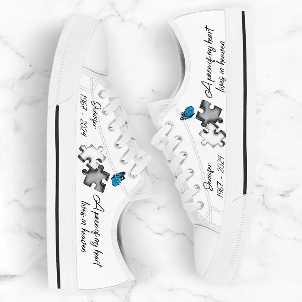 Personalized Memorial Canvas Sneakers - Memorial Gift Idea for Mother's Day/Father's Day - A Piece Of My Heart Lives In Heaven