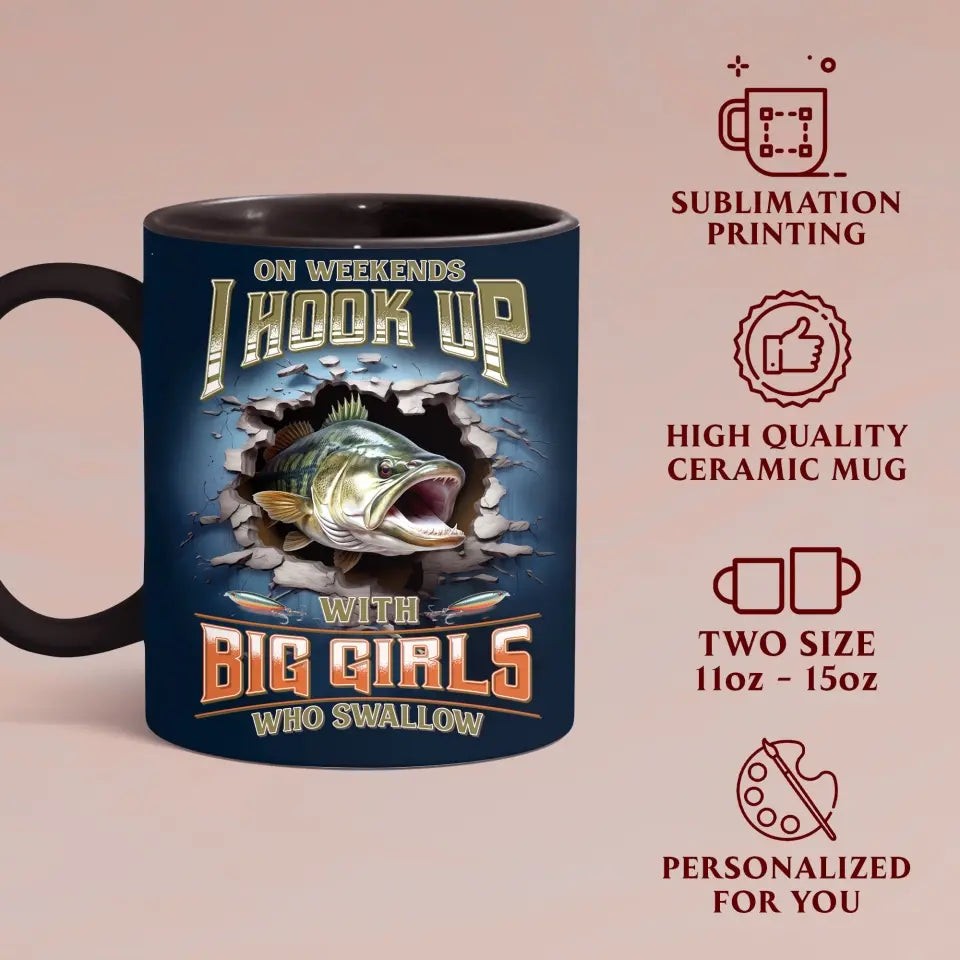 Personalized Fishing Largemouth Bass Break Through Wall Black Coffee Mug - Gift Idea For Fishing Lover/Father's Day/Birthday - Part Time Hooker