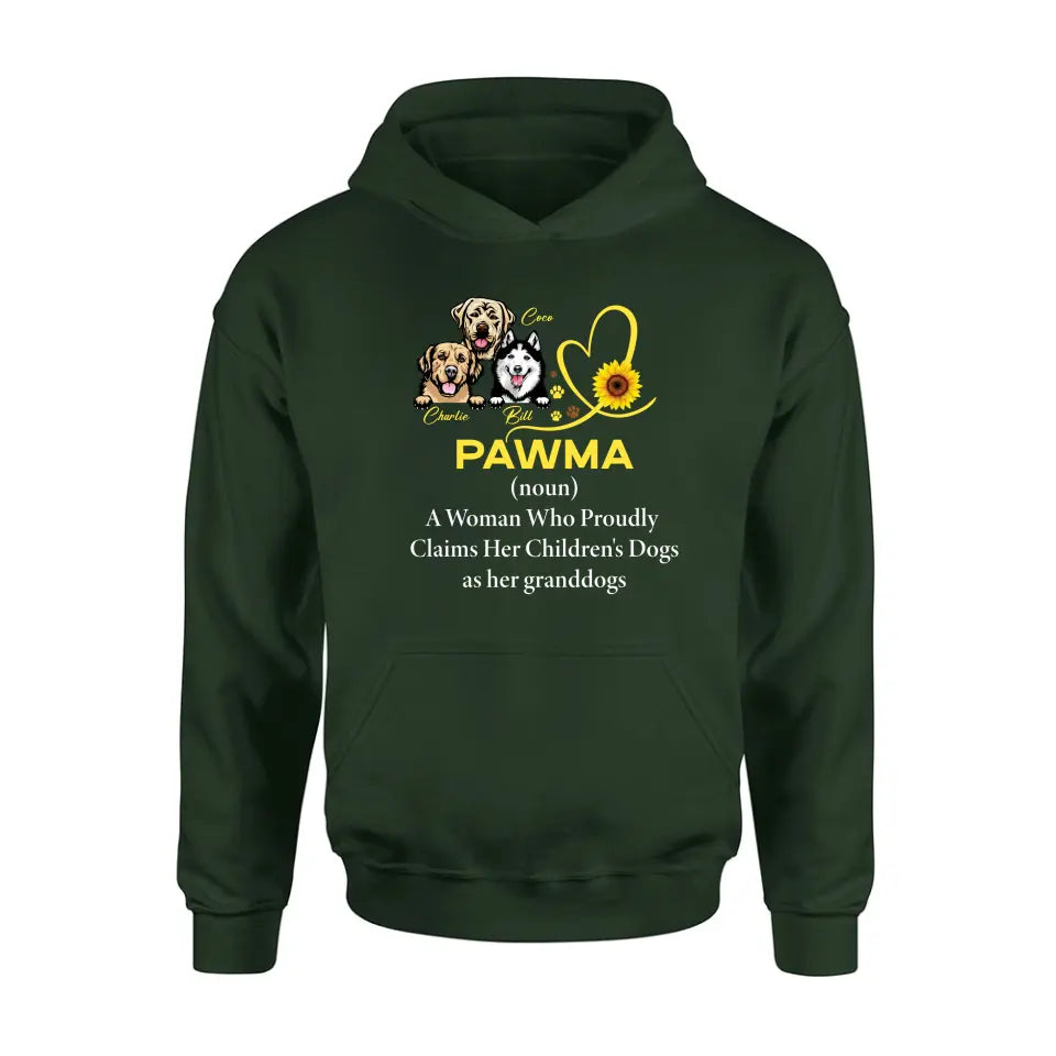 Personalized Pawma Shirt/Hoodie - Gift For Dog Mom/Mother's Day - Pawma A Woman Who Proudly Claims Her Children's Dogs As Her Granddogs