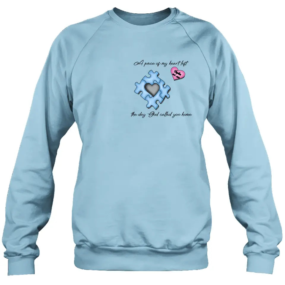 Personalized Memorial Shirt/Hoodie - Memorial Gift Idea for Mother's Day/Father's Day - A Piece Of My Heart Left The Day God Called You Home