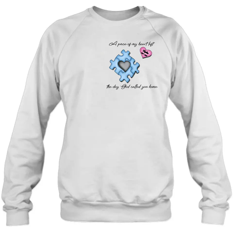 Personalized Memorial Shirt/Hoodie - Memorial Gift Idea for Mother's Day/Father's Day - A Piece Of My Heart Left The Day God Called You Home