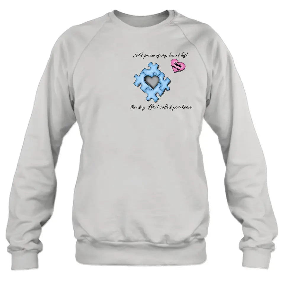 Personalized Memorial Shirt/Hoodie - Memorial Gift Idea for Mother's Day/Father's Day - A Piece Of My Heart Left The Day God Called You Home