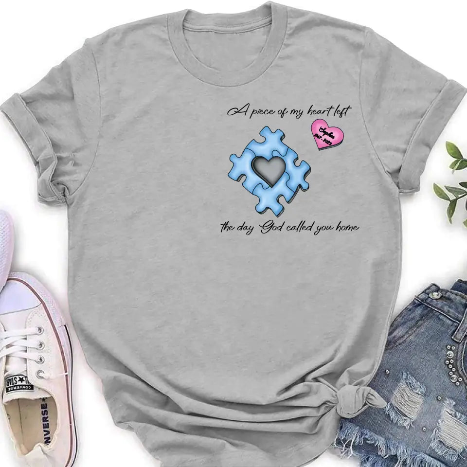Personalized Memorial Shirt/Hoodie - Memorial Gift Idea for Mother's Day/Father's Day - A Piece Of My Heart Left The Day God Called You Home