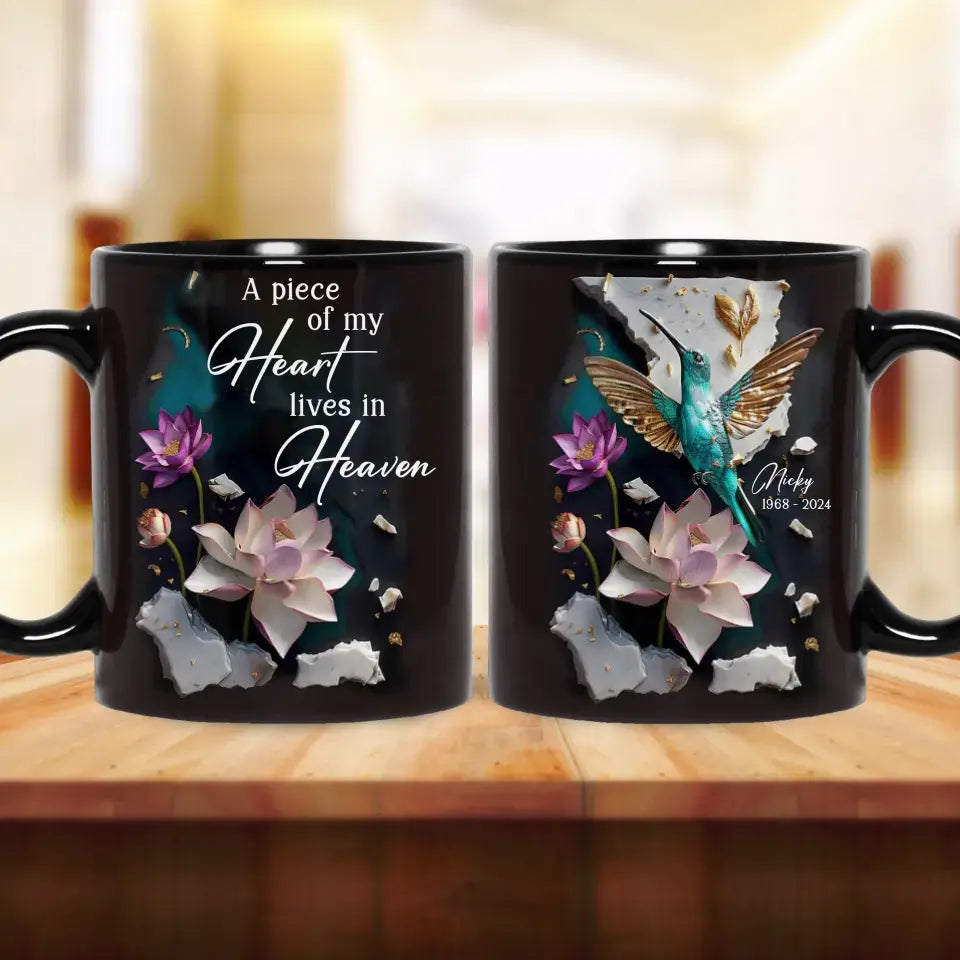Personalized Memorial 3D Inflated Effect Humming Bird Coffee Mug - Memorial Gift Idea For Family Member - A Piece Of My Heart Lives In Heaven