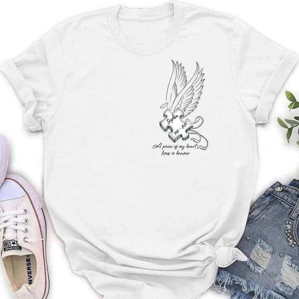 Personalized Memorial Piece Shirt/Hoodie - Memorial Gift Idea For Family Member/Mother's Day/Father's Day - A Piece Of My Heart Lives In Heaven