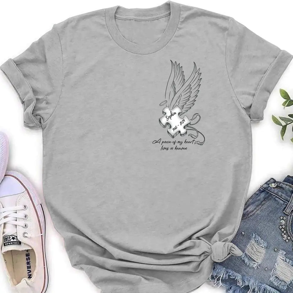 Personalized Memorial Piece Shirt/Hoodie - Memorial Gift Idea For Family Member/Mother's Day/Father's Day - A Piece Of My Heart Lives In Heaven