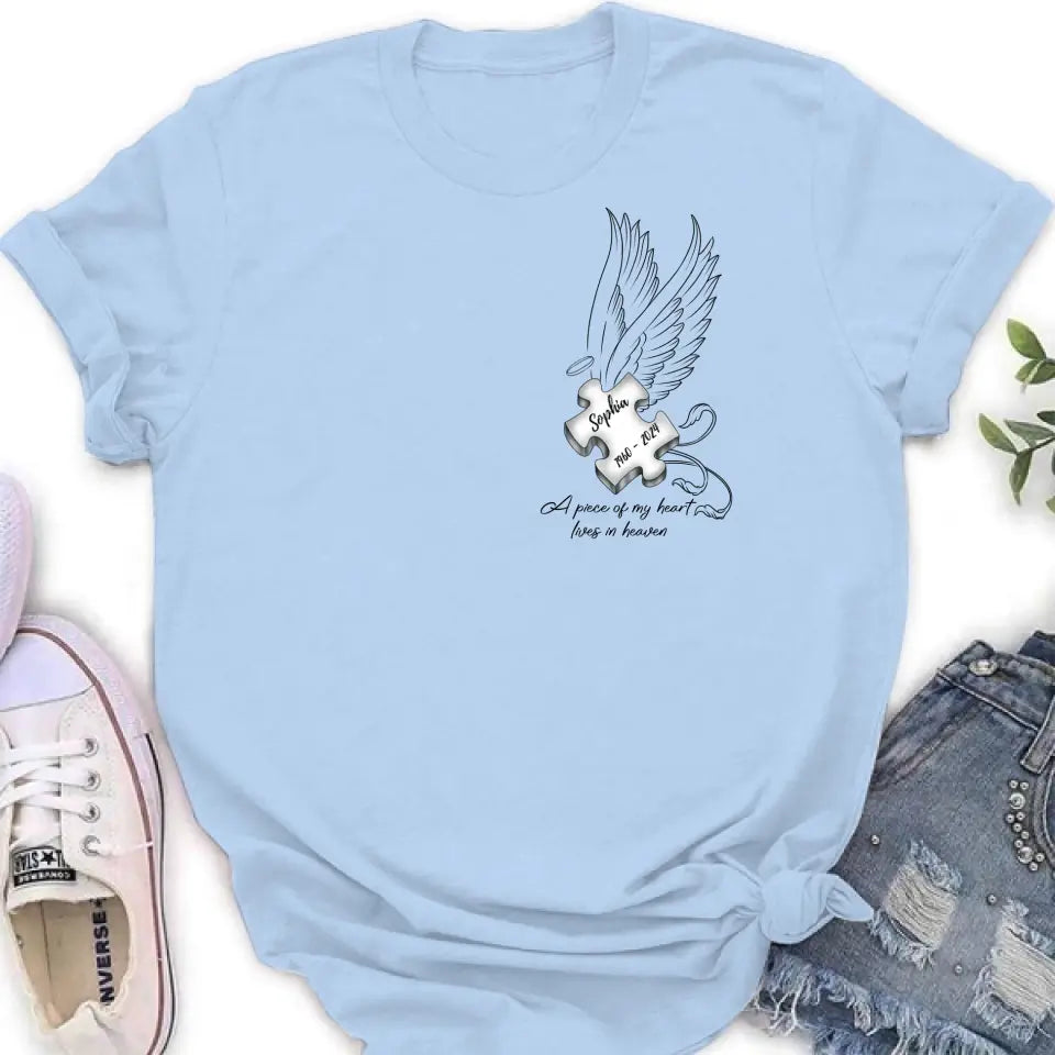 Personalized Memorial Piece Shirt/Hoodie - Memorial Gift Idea For Family Member/Mother's Day/Father's Day - A Piece Of My Heart Lives In Heaven