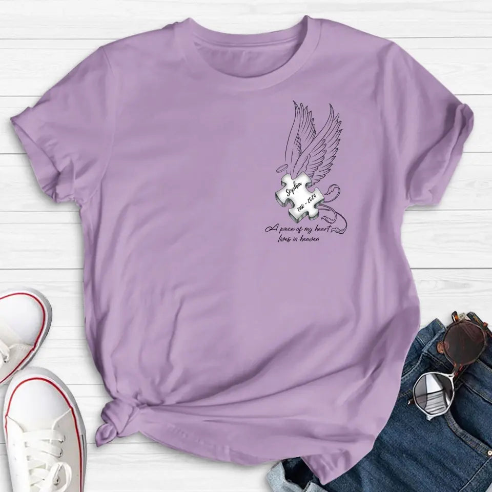 Personalized Memorial Piece Shirt/Hoodie - Memorial Gift Idea For Family Member/Mother's Day/Father's Day - A Piece Of My Heart Lives In Heaven