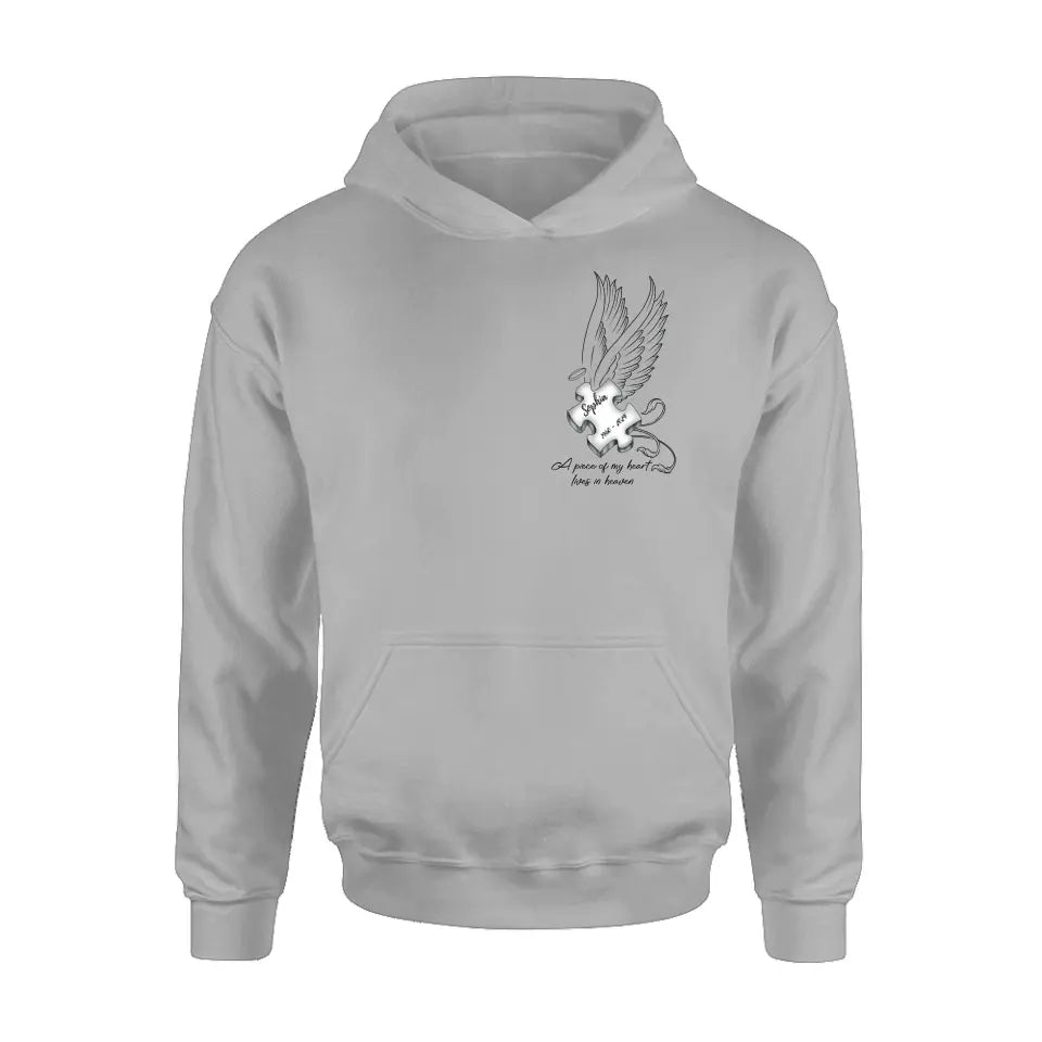 Personalized Memorial Piece Shirt/Hoodie - Memorial Gift Idea For Family Member/Mother's Day/Father's Day - A Piece Of My Heart Lives In Heaven