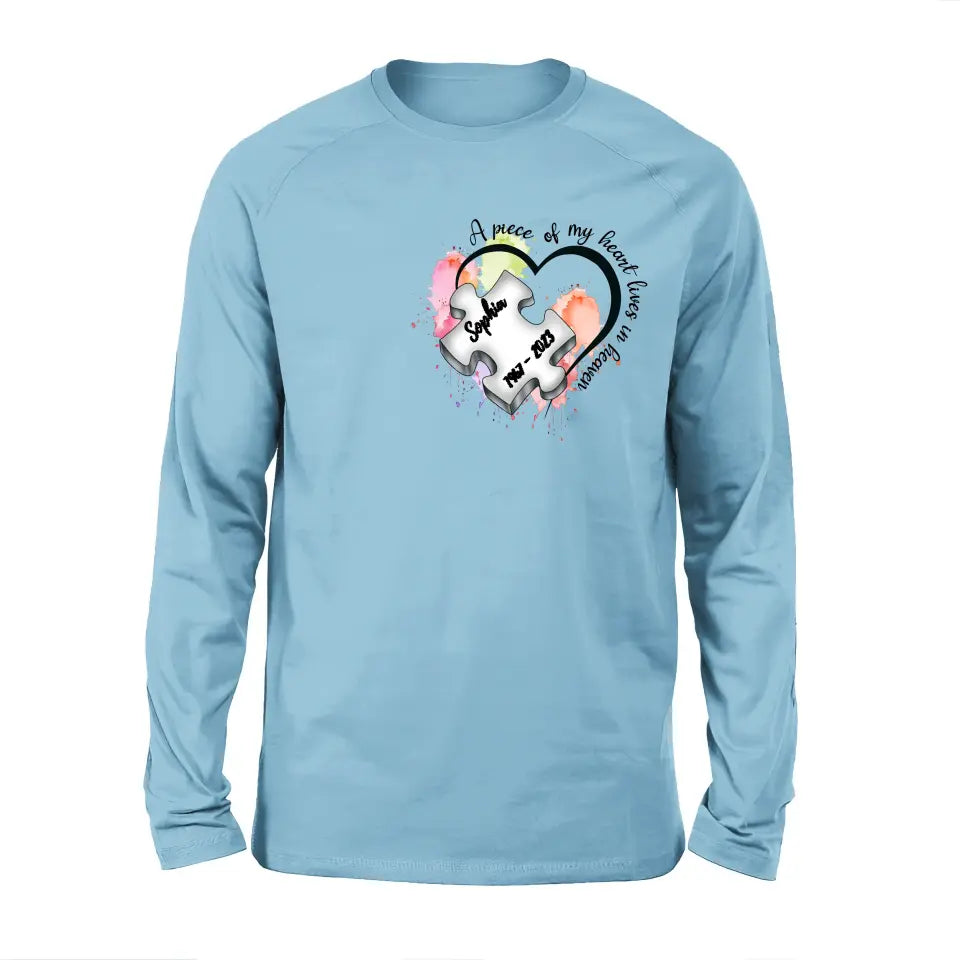 Personalized Memorial Shirt/Hoodie - Memorial Gift Idea for Mother's Day/Father's Day - A Piece Of My Heart Lives In Heaven