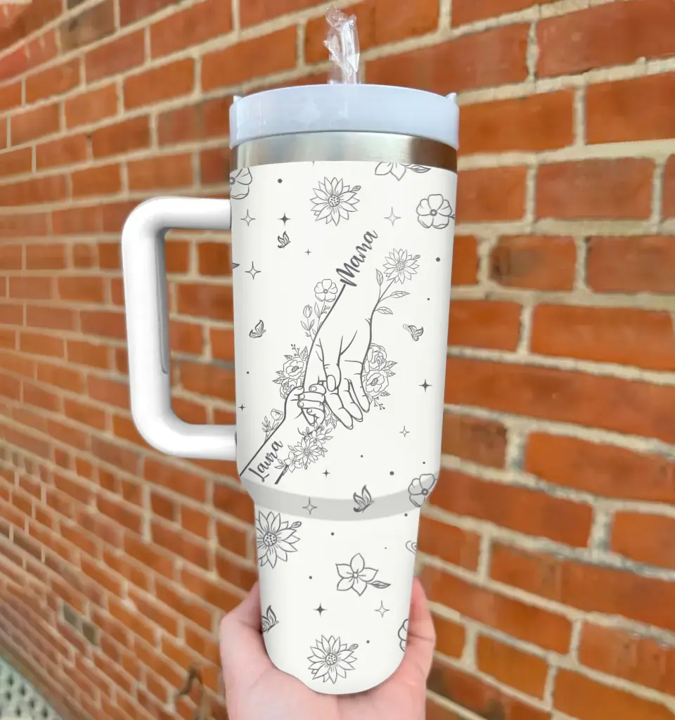 Personalized Mama 40oz Tumbler - Up to 8 Kids - Mother's Day Gift For Grandma/Mom - Mom Holding Hands