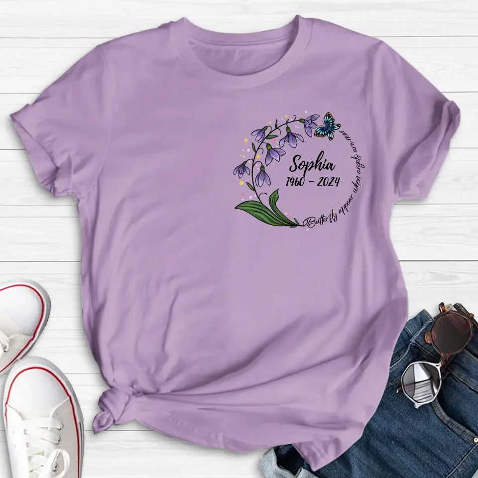 Personalized Memorial T-shirt/Long Sleeve/Sweatshirt/Pullover Hoodie - Memorial Gift - Butterflies Appear When Angels Are Near