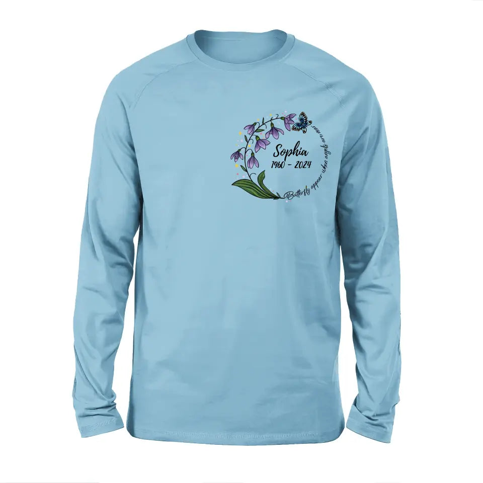 Personalized Memorial T-shirt/Long Sleeve/Sweatshirt/Pullover Hoodie - Memorial Gift - Butterflies Appear When Angels Are Near