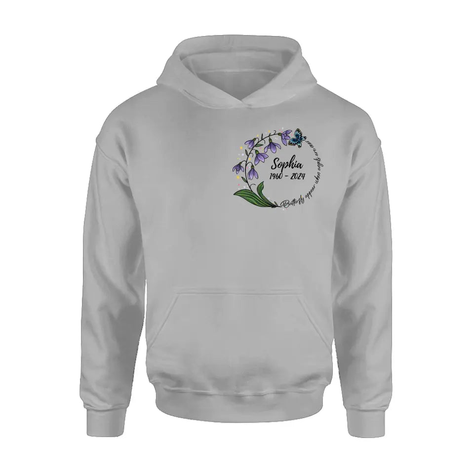 Personalized Memorial T-shirt/Long Sleeve/Sweatshirt/Pullover Hoodie - Memorial Gift - Butterflies Appear When Angels Are Near