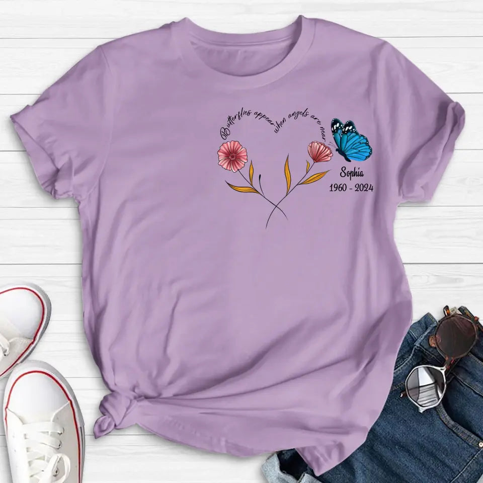 Personalized Memorial Shirt/Hoodie - Memorial Gift Idea for Mother's Day/Father's Day - Butterflies Appear When Angels Are Near