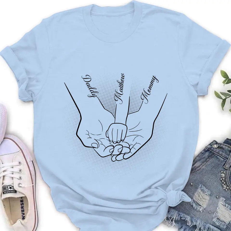 Personalized Family Hand In Hand Shirt/Hoodie - Mother's Day/Father's Day Gift Idea - Up to 3 Kids