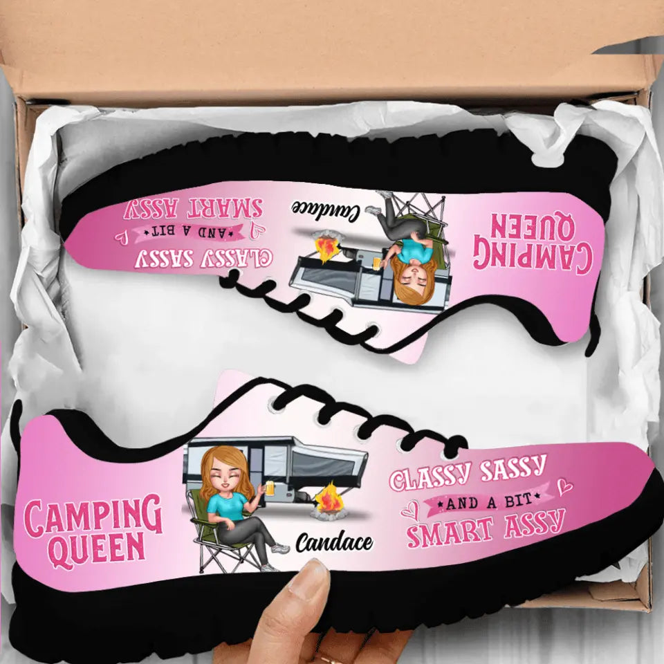 Personalized Camping Queen Sneakers - Gift Idea for Camping Loves - Camping Queen Classy Sassy And A Bit Smartassy