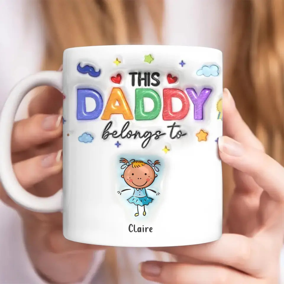 Personalized Daddy 3D Inflated Effect Coffee Mug - Up to 6 Kids - Father's Day Gift Idea