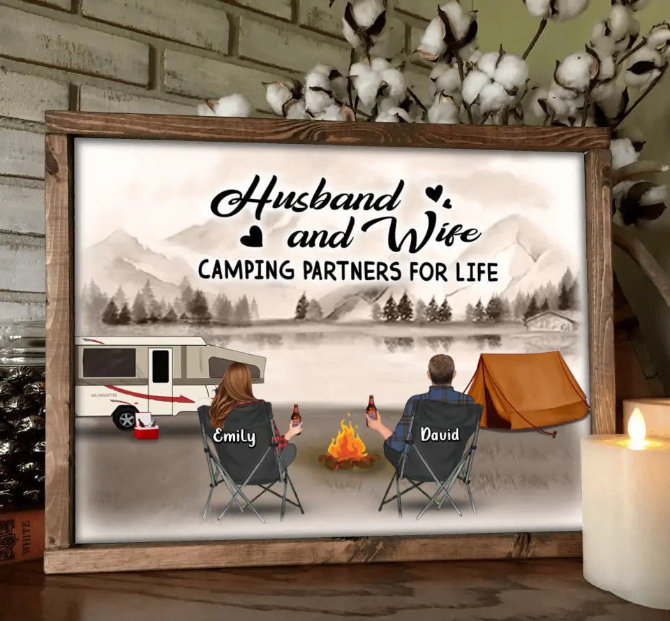 Personalized Retro Vintage Camping Poster - Gift Idea For Family/Camping Lover - Couple/Parents/Single Parent With Up to 3 Kids And 4 Pets - Happy Campers