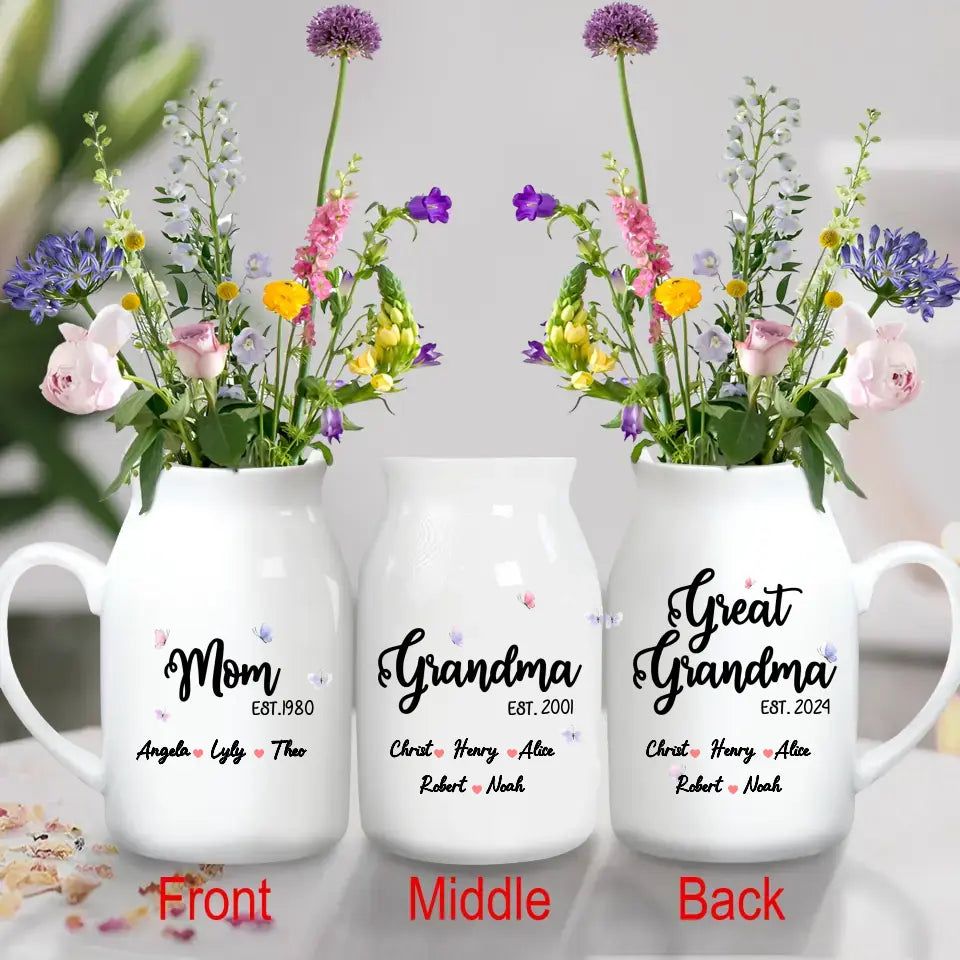 Personalized Mom Grandma Ceramic Flower Vase - Mother's Day Gift For Mom/Grandma/Great Grandma