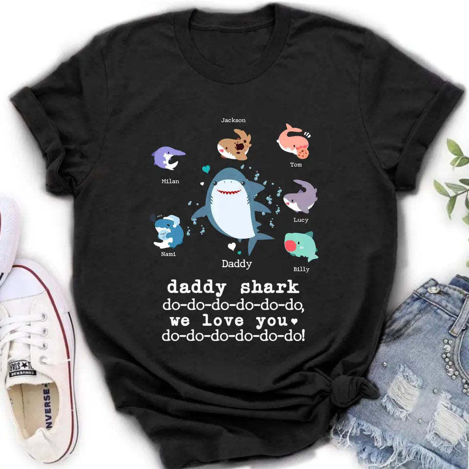 Personalized Shark Shirt/Hoodie - Father's Day Gift Idea With Up to 6 Kids - Daddy Shark We Love You