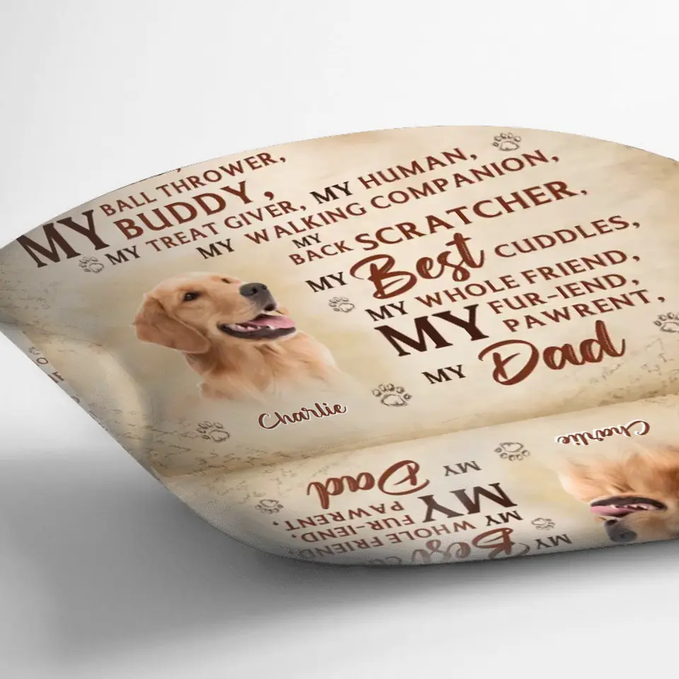 Personalized Father's Day Pillow Cover - Gift Idea For Dog Owner - Upload Dog Photo - Happy Father's Day To My Hero