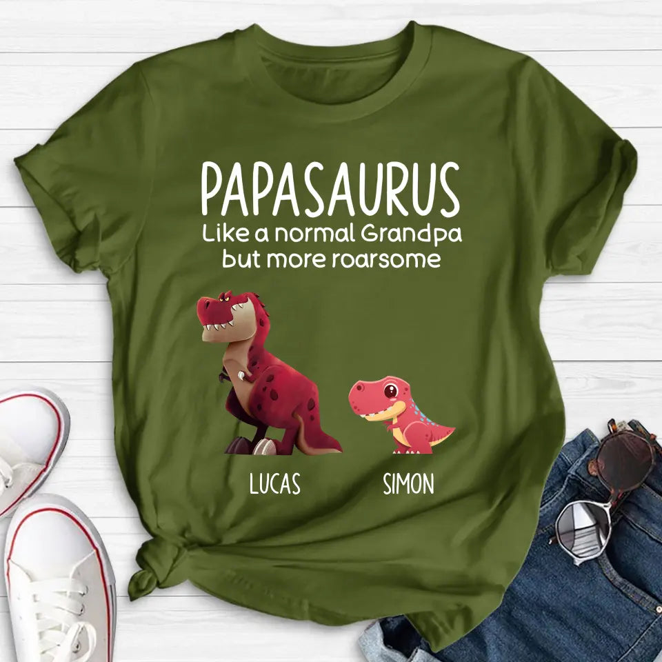Personalized Papasaurus Shirt/Hoodie - Up to 6 Kids - Gift Idea For Father's Day - Papasaurus Like A Normal Grandpa But More Roarsome
