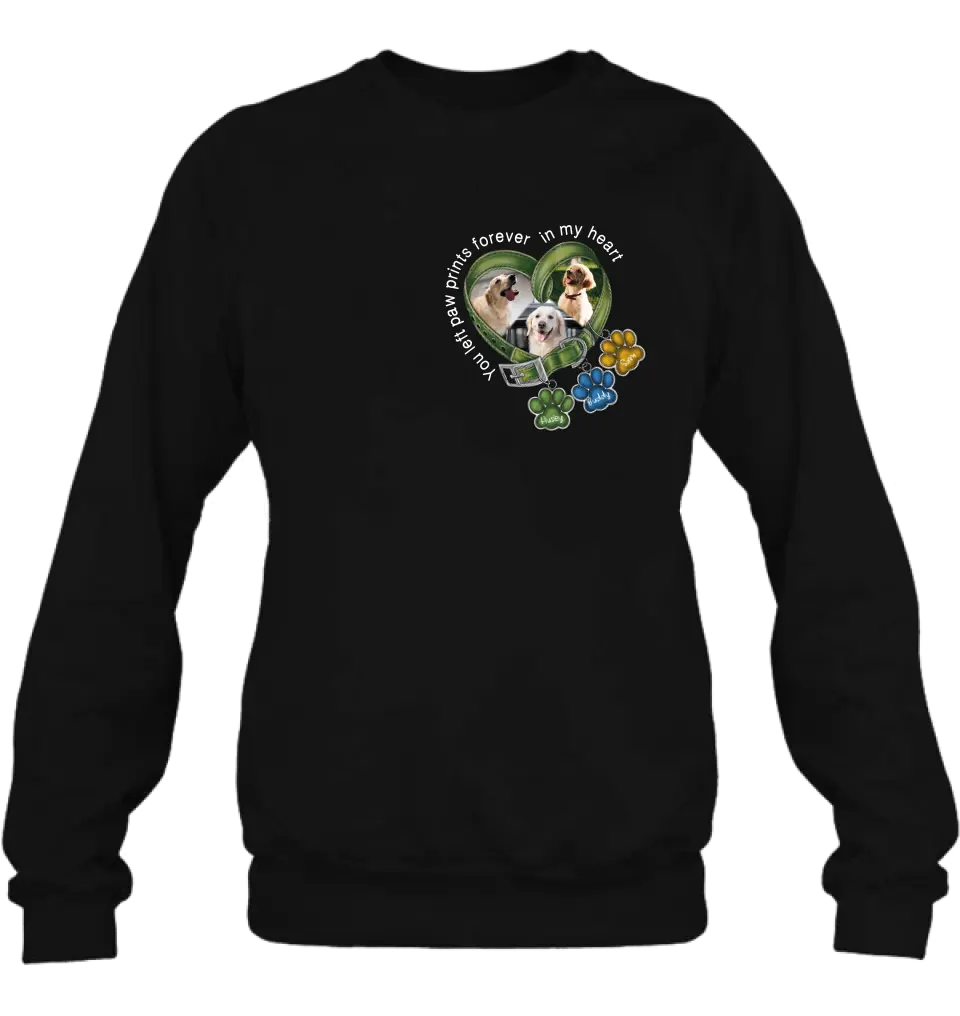 Personalized Memorial Dog Collar T-shirt/Hoodie - Up to 3 Dogs - Memorial Gift Idea For Dog Lover - You Left Paw Prints Forever In My Heart
