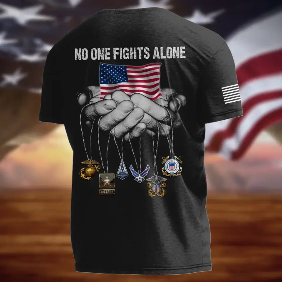 Personalized Veteran AOP Men's T-shirt - Father's Day Gift Idea For Veteran - No One Fights Alone