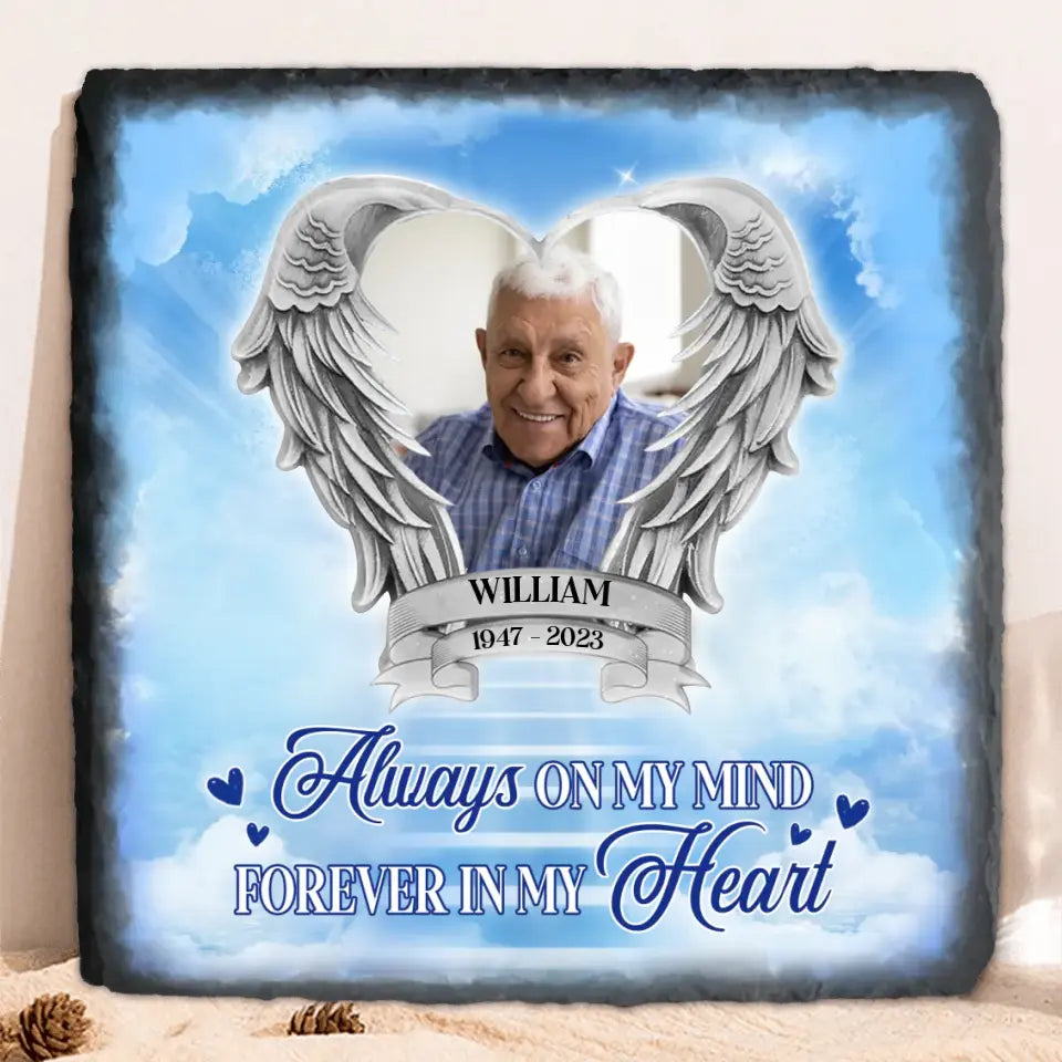 Personalized Memorial Photo Square Lithograph - Memorial Gift Idea For Father's Day/Mother's Day - Always On My Mind Forever In My Heart