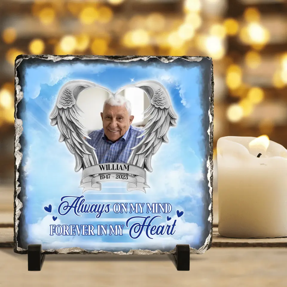 Personalized Memorial Photo Square Lithograph - Memorial Gift Idea For Father's Day/Mother's Day - Always On My Mind Forever In My Heart