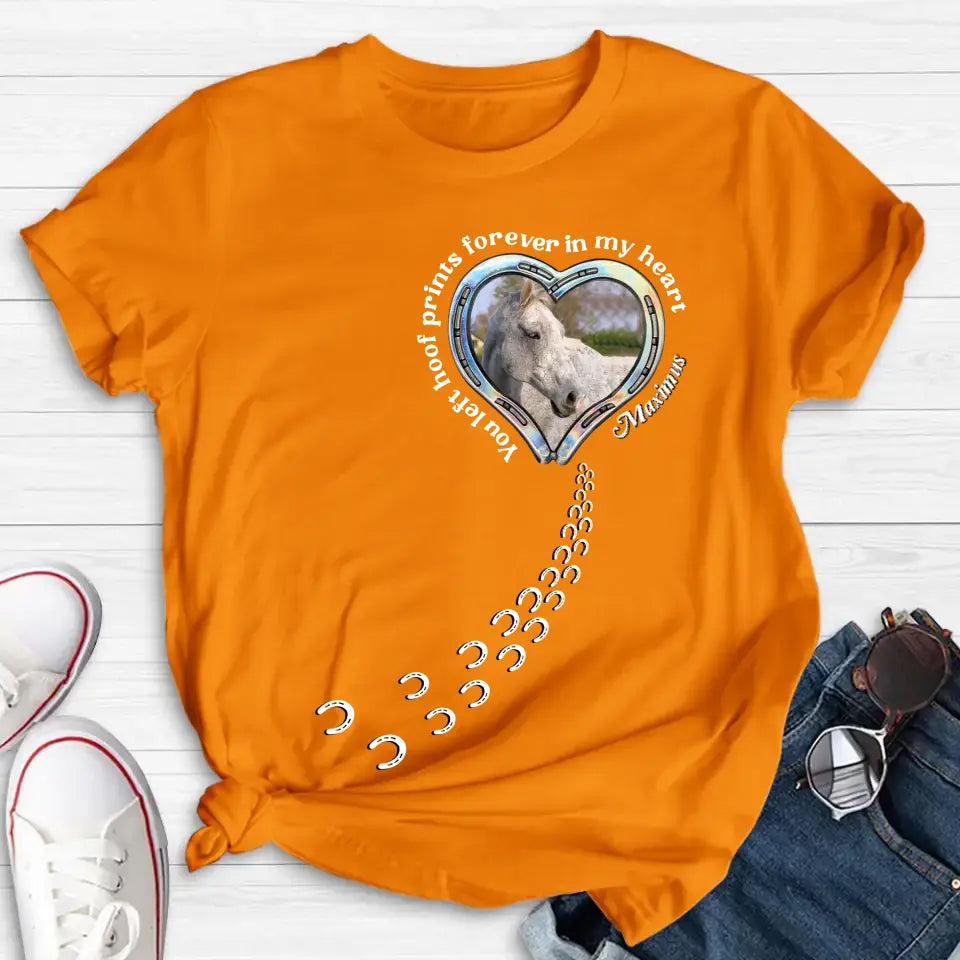 Personalized Horse Photo T-shirt/Hoodie - Gift Idea For Horse Lover/Mother's Day/Father's Day - You Left Hoof Prints Forever In My Heart